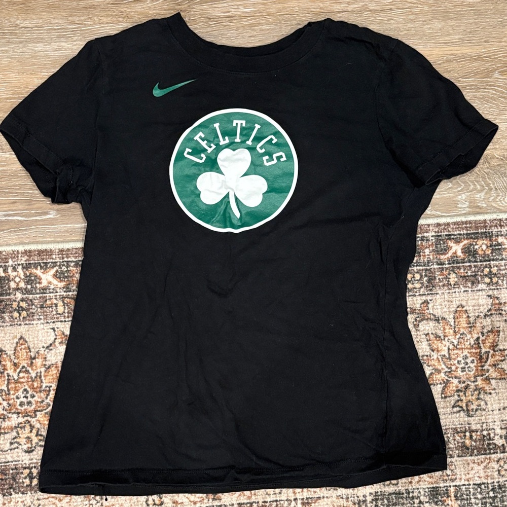 Nike Women's Black and Green Celtics Tee